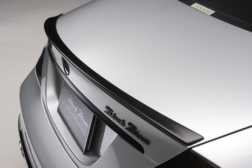 WALD Mercedes-Benz CLS C219 boot spoiler detail with Black Bison script badge on the boot lid