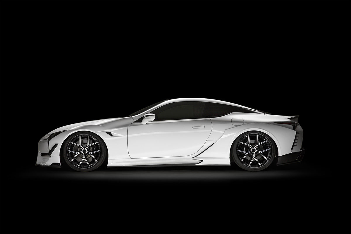 WALD Lexus LC500 Sports Line side profile showing WALD side skirts and wide rear fenders