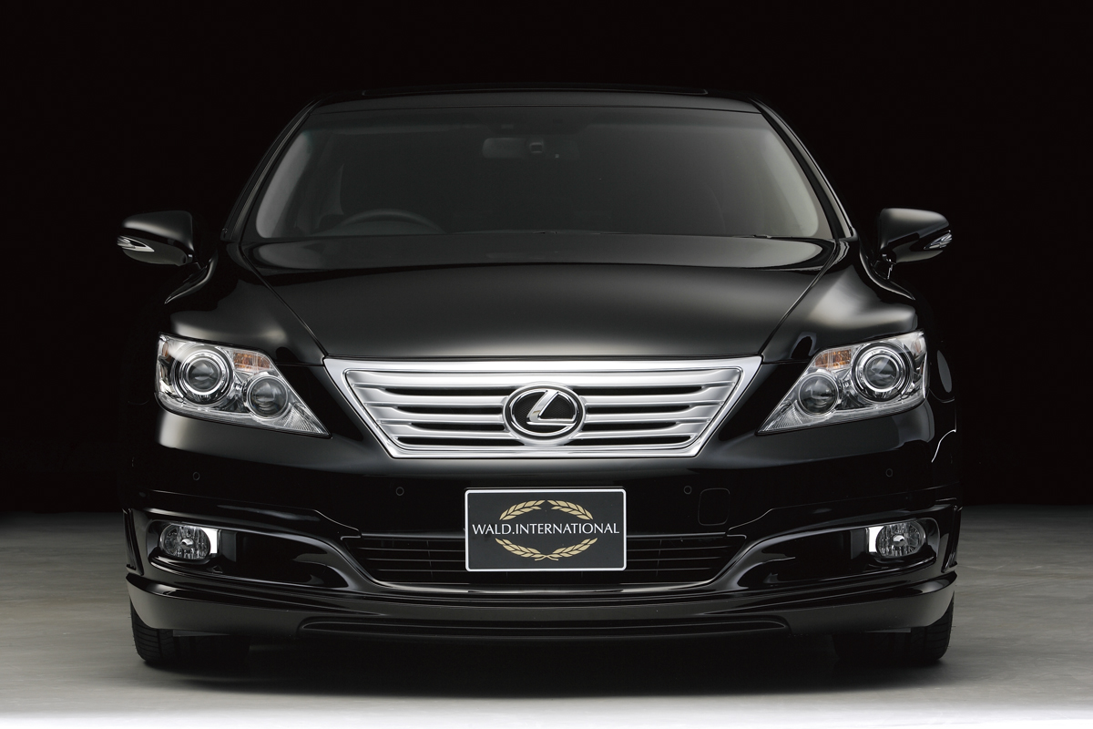 WALD Executive Line Lexus LS460L head-on front studio view with the ABS WALD front spoiler