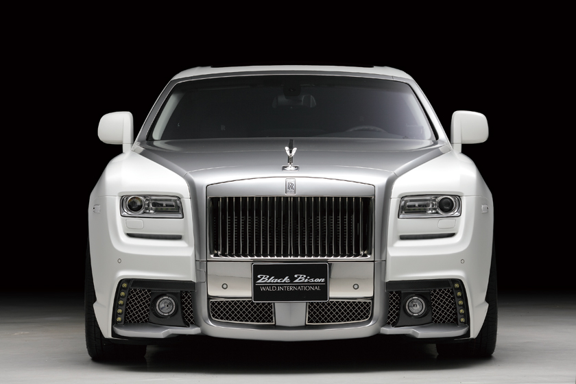 WALD Rolls-Royce Ghost — head-on front view with Knight's Helm front bumper spoiler and fog lamps