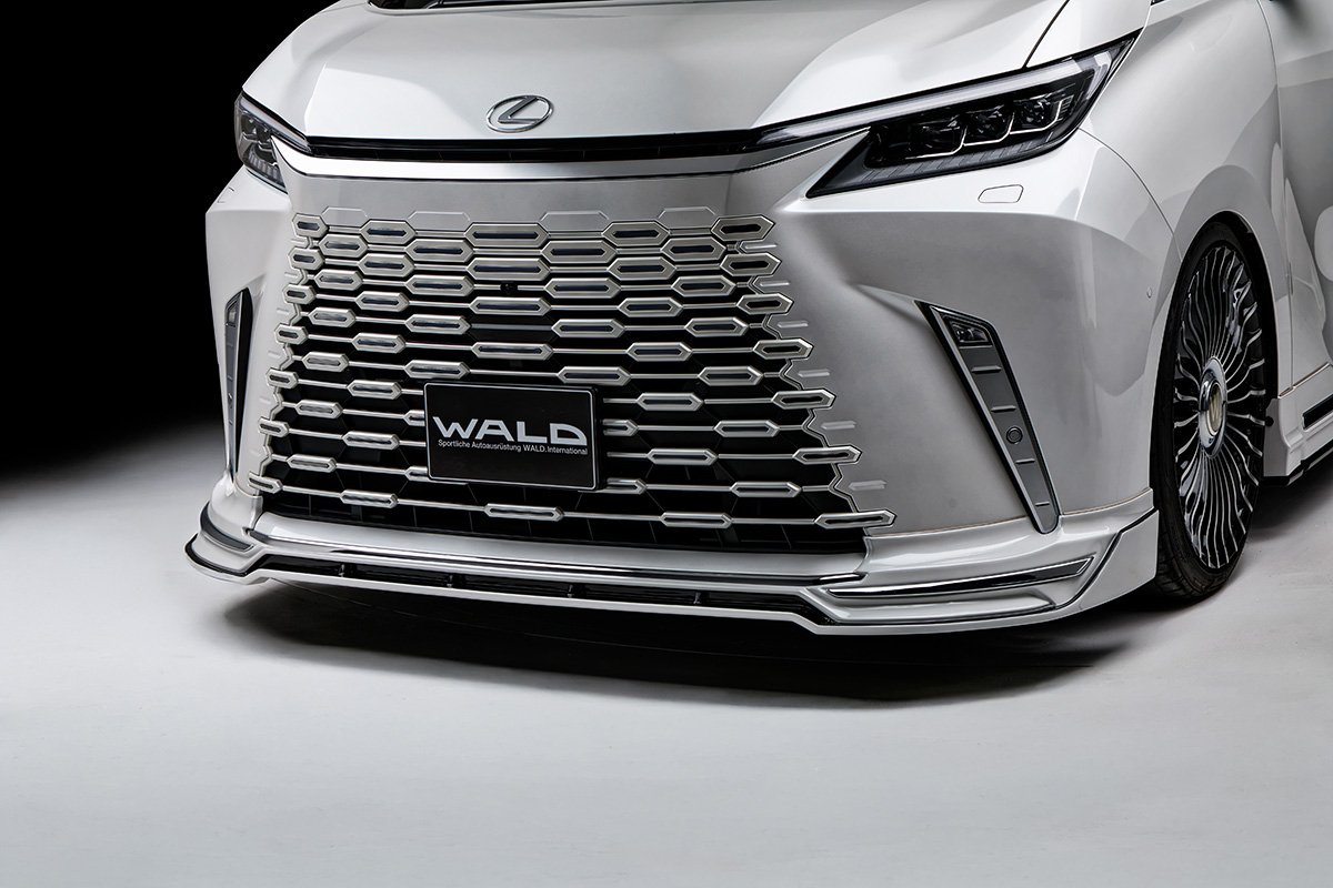 WALD Lexus LM500h front spoiler detail — ABS front spoiler with chrome-plated garnish