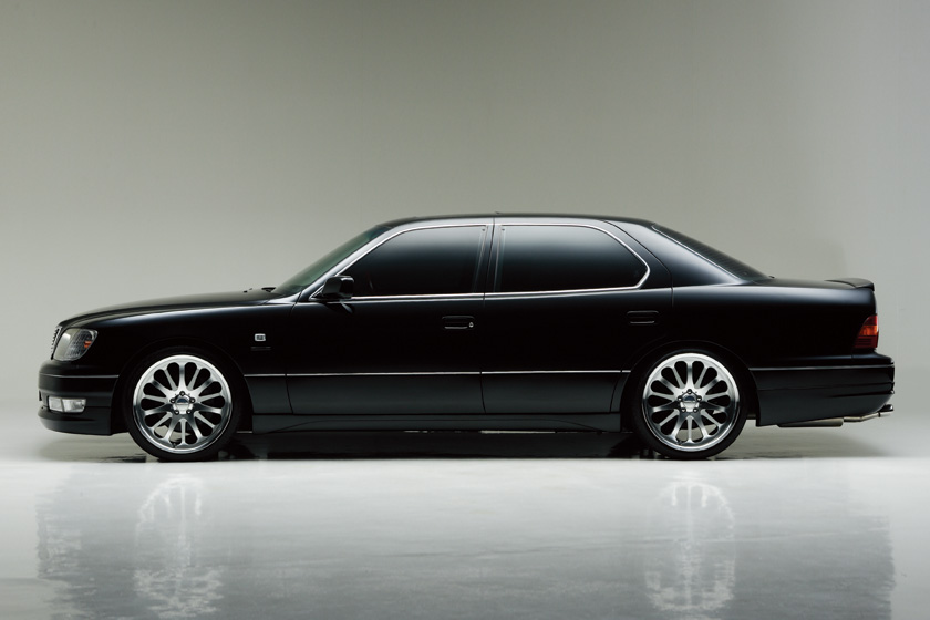 WALD Executive Line Toyota Celsior UCF20/21 — full side profile in studio with complete WALD Executive Line body kit