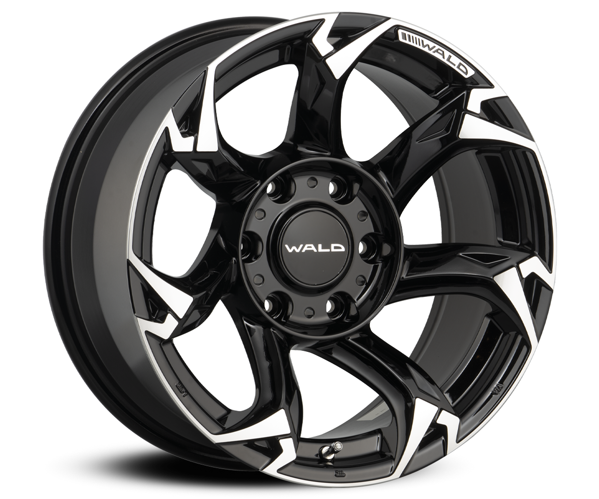 WALD Vorsalino V11C SUV one-piece cast wheel in Black Polish, seven-spoke gear-inspired design