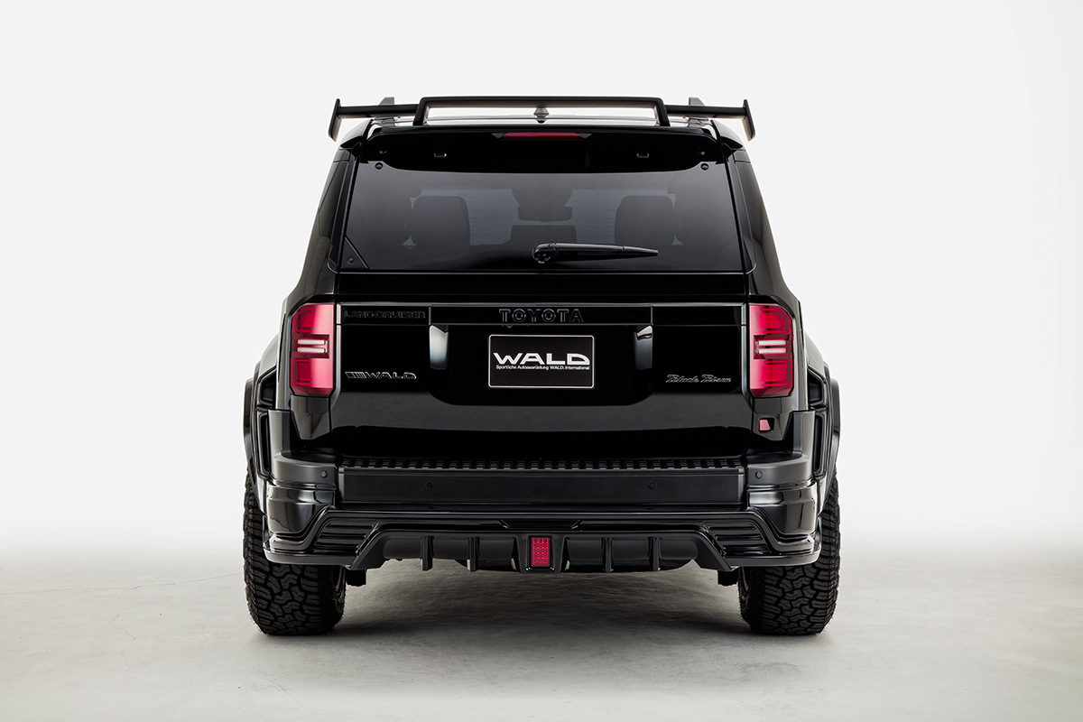 WALD Black Bison Land Cruiser 250 Prado full rear view with roof spoiler, rear skirt and diffuser