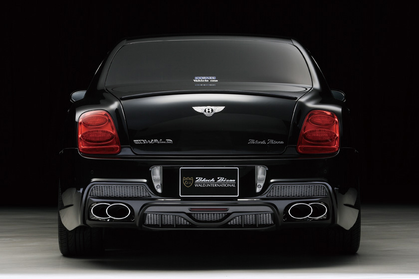 Bentley Continental Flying Spur WALD Black Bison rear view with WALD rear bumper skirt, mesh vents and twin oval exhaust mufflers