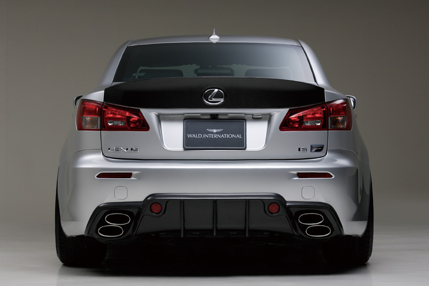 WALD Lexus IS-F USE20 rear view — WALD boot spoiler, rear bumper spoiler and quad exhaust outlets