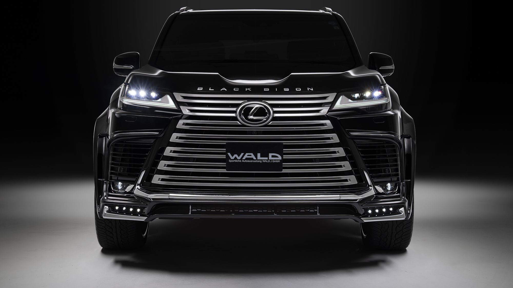 WALD Lexus body kit — black Lexus LX Black Bison with WALD front bumper, grille and widened arches