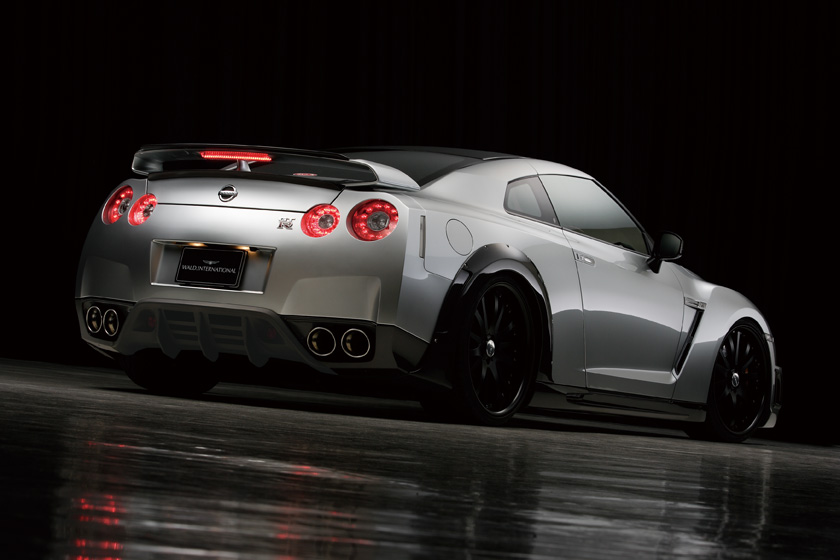 WALD Nissan GT-R R35 rear three-quarter view with WALD rear diffuser and boot spoiler