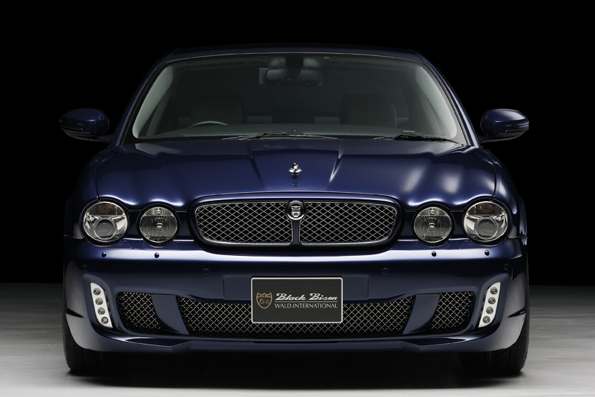 WALD Jaguar XJ X350 X358 conversion — head-on front view with WALD front lip spoiler and LED lamps