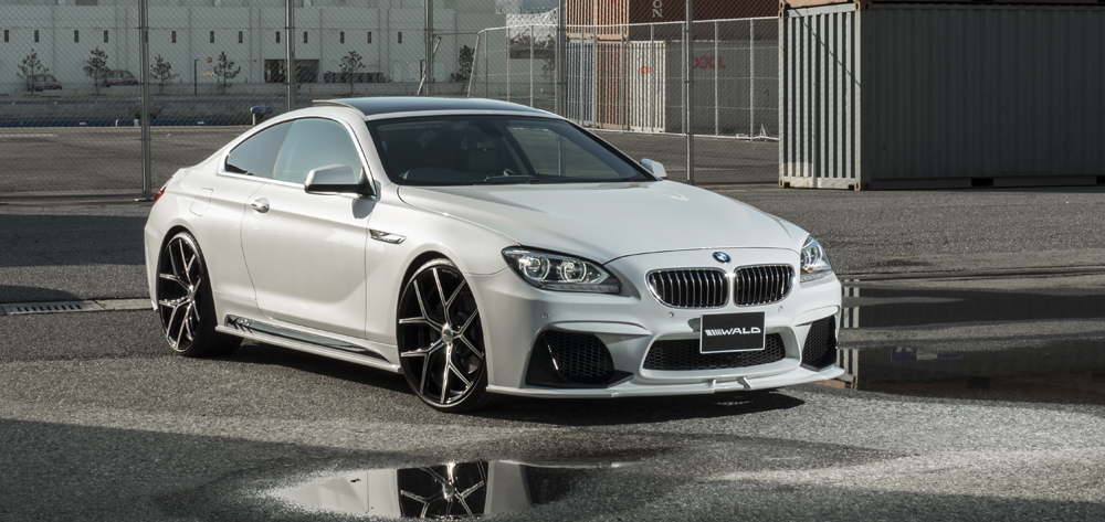 WALD BMW F13 6 Series Coupé with WALD body kit and forged wheels, outdoor front three-quarter view