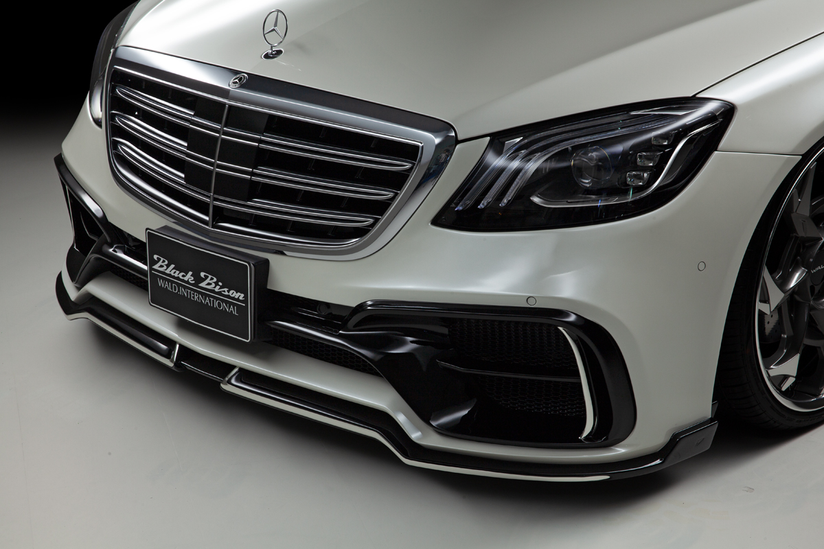 WALD Mercedes-Benz S-Class W222 front bumper spoiler detail with stainless steel trim and mesh