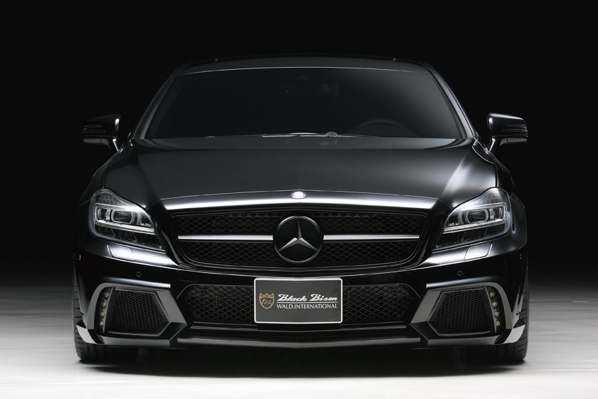 WALD Mercedes-Benz CLS C218 head-on front view with WALD front bumper spoiler and LED daytime running lamps