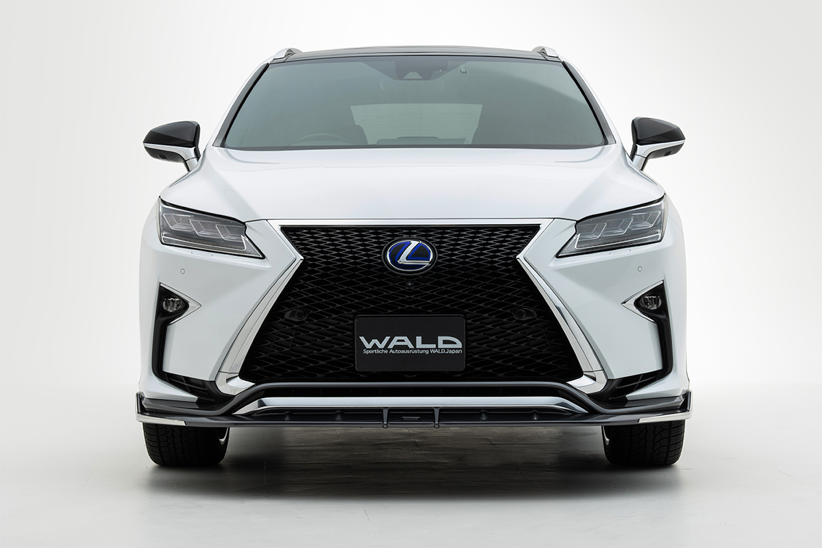 WALD Lexus RX450h F SPORT head-on front view — WALD front spoiler with centre chrome accent