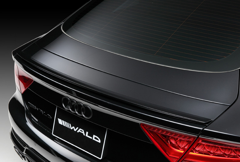 WALD Audi A7 boot spoiler detail — WALD rear trunk spoiler on black Audi A7 Sportback