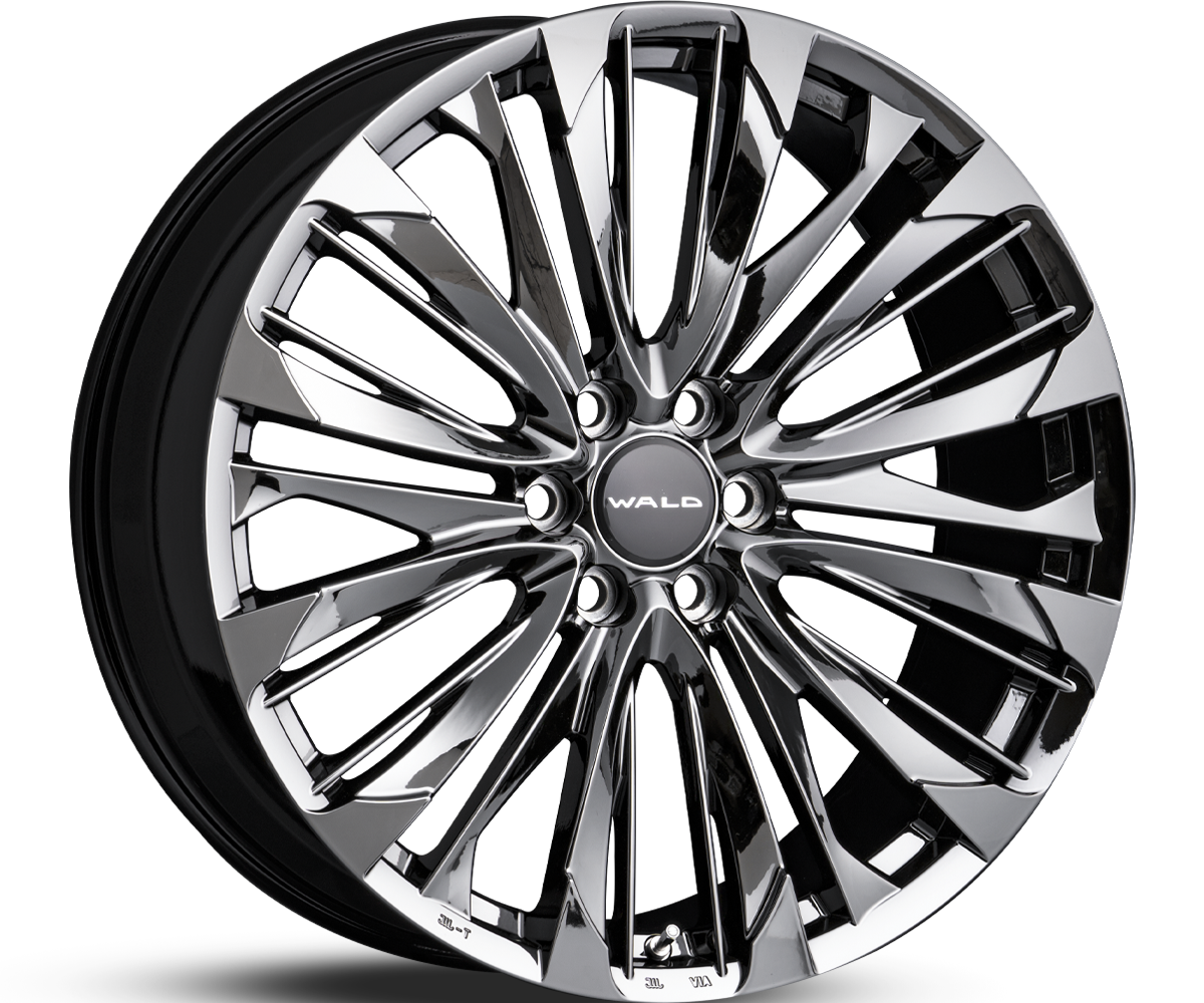 WALD FS001 24 inch Genuine Line wheel in DBC Dark Black Coat with straight-spoke design and WALD centre cap