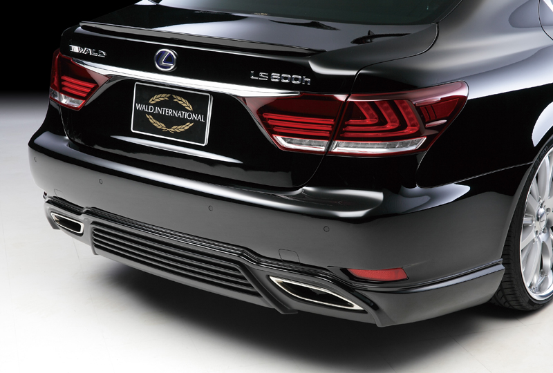 WALD Lexus LS600h F SPORT rear detail showing WALD rear skirt, boot spoiler and exhaust finishers