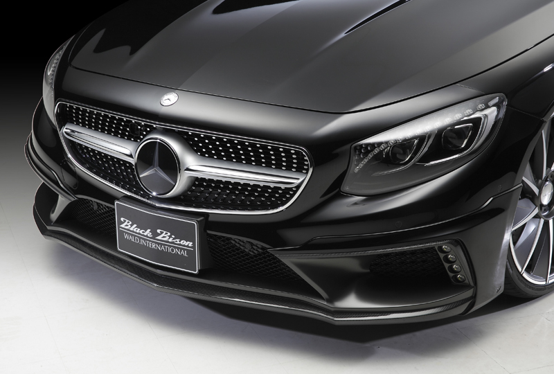 WALD Black Bison C217 front spoiler detail with carbon lip and LED lamps