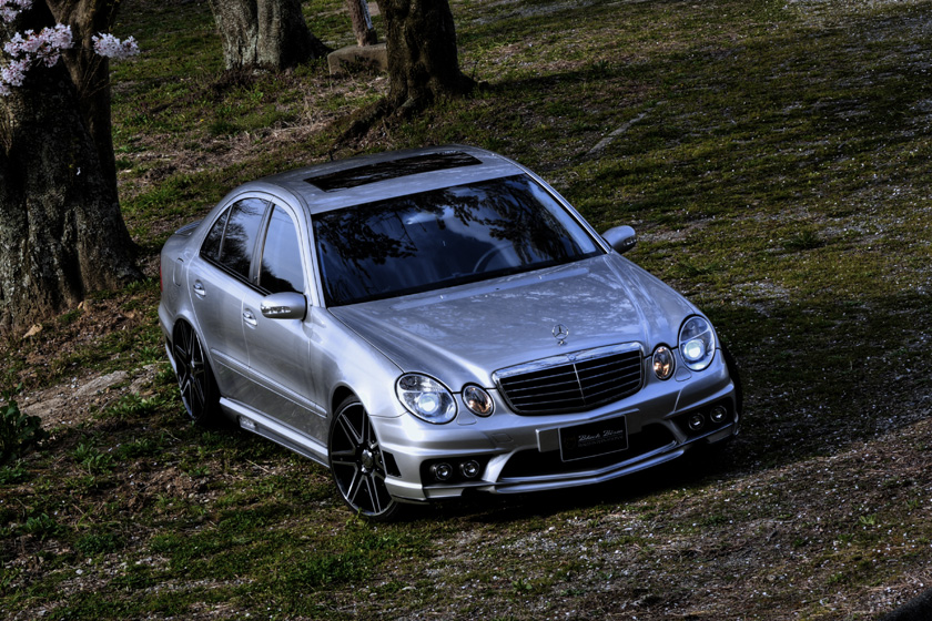 Mercedes-Benz E-Class W211 WALD Black Bison front three-quarter view on woodland setting