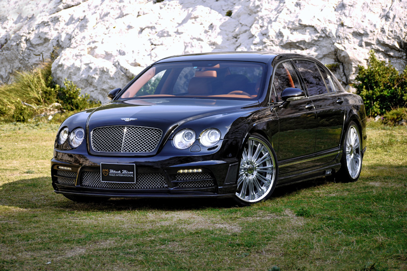 WALD Bentley Continental Flying Spur Black Bison body kit 2005–2012 — black saloon front three-quarter view