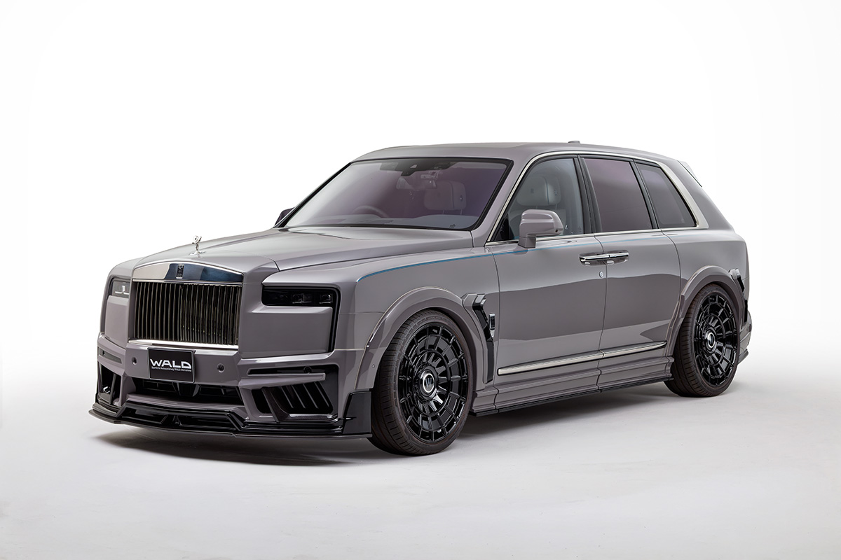 WALD Black Bison Rolls-Royce Cullinan Series II — grey Cullinan with WALD wide arch package and front lip spoiler