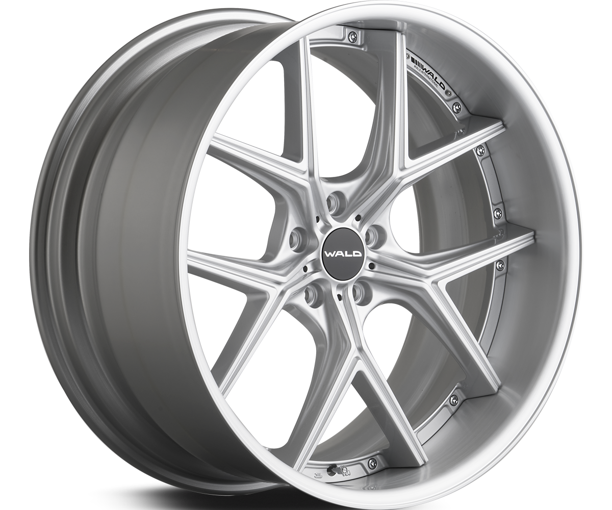 WALD ILLIMA I 12F 2-piece forged wheel in ILLIMA Silver with brushed rim, studio view