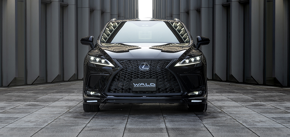 WALD Sports Line Lexus RX300 F SPORT head-on front view with WALD half type add-on front spoiler