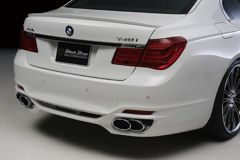 WALD BMW F02 Black Bison rear detail — WALD rear bumper spoiler, LEDB6301 lamp and twin 240 stainless steel exhaust tips