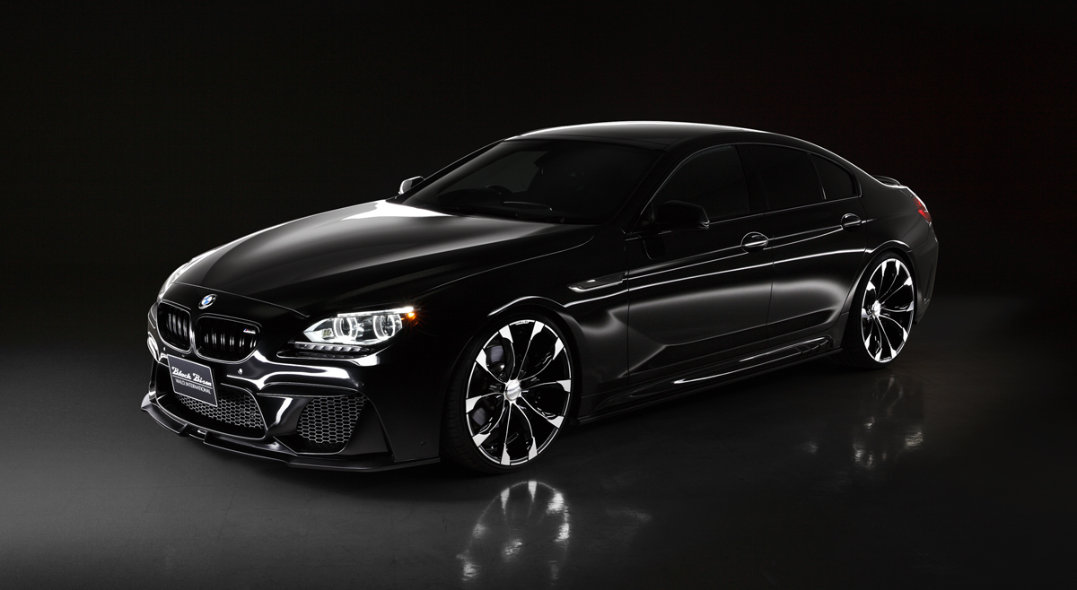 WALD BMW 6 Series Gran Coupe F06 Black Bison body kit 2012–2019 — black four-door coupé front three-quarter studio view