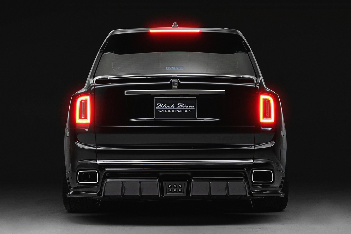 WALD Black Bison Rolls-Royce Cullinan Series I — rear view with LED lamp and rear diffuser detail