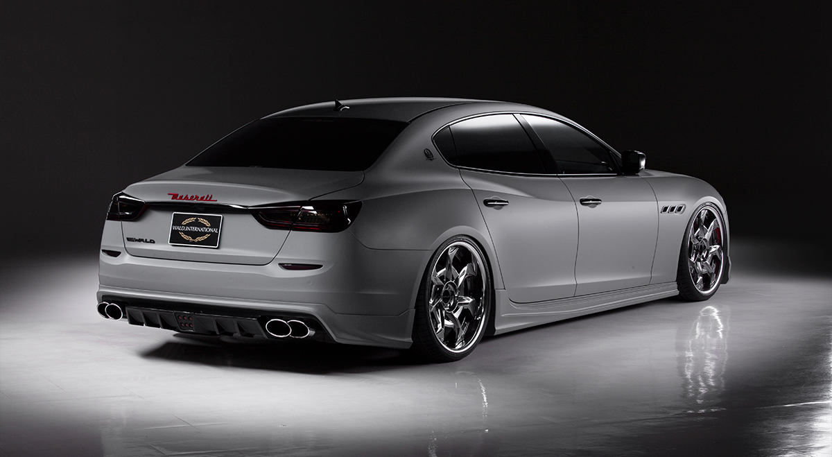 Maserati Quattroporte WALD Executive Line — rear three-quarter view with rear skirt and twin stainless steel exhaust tips