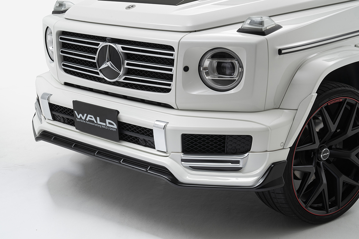 WALD Mercedes G-Class W463A Sports Line front spoiler detail — ABS front spoiler with Panamericana grille and WALD wheel