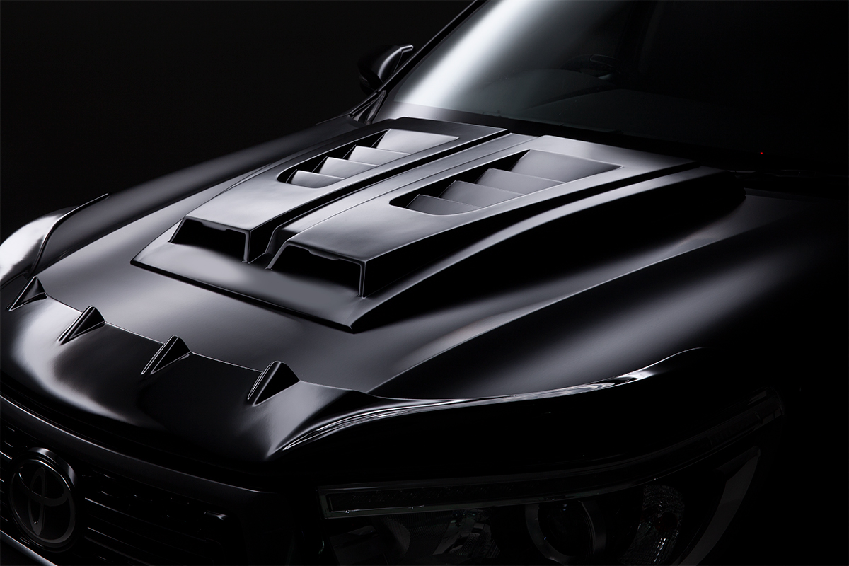 WALD Toyota Hilux GUN125 bonnet scoop cover and bug guard detail