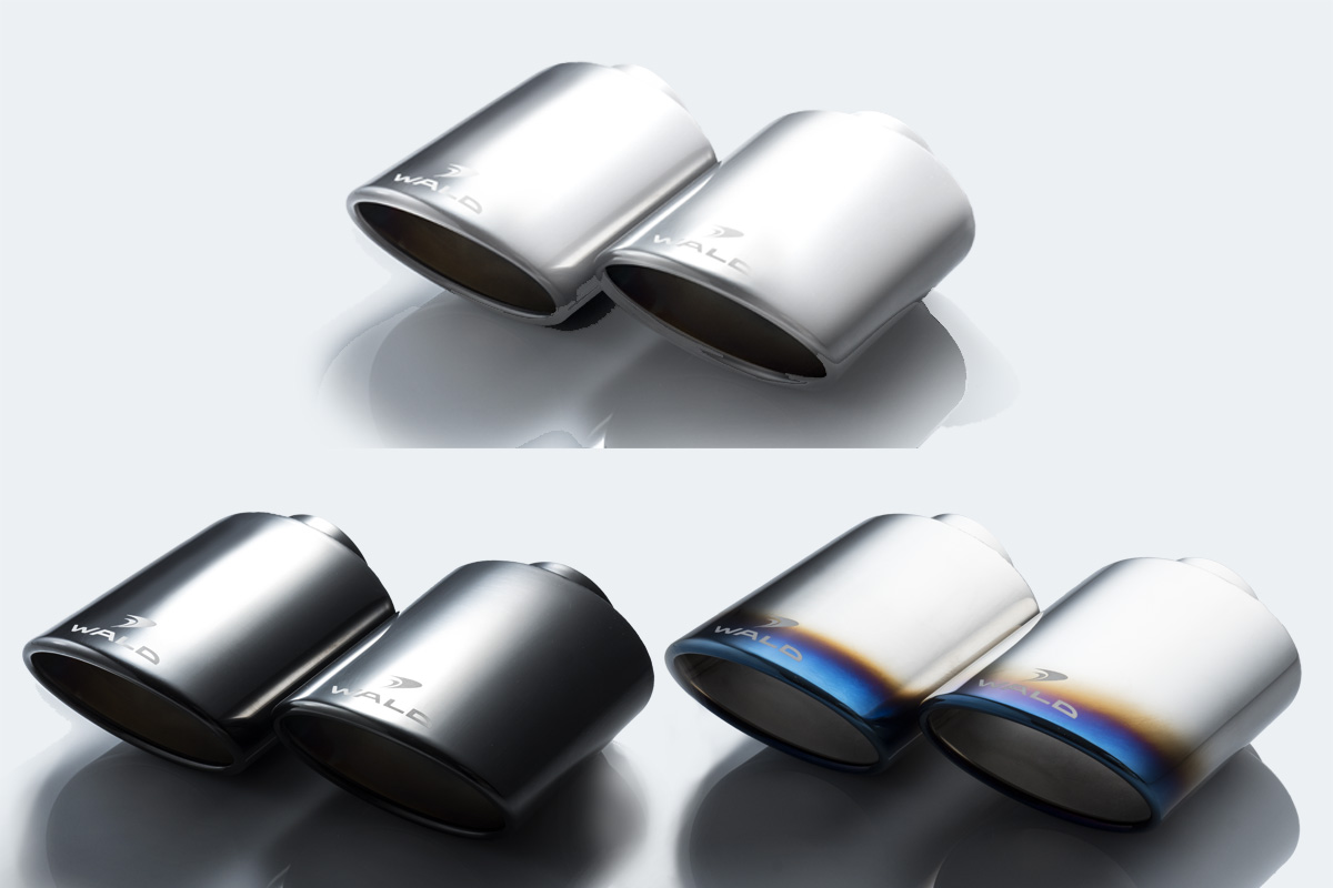 WALD 117W exhaust tip finishes for the Prado 150 — stainless steel, smoked and 1/2 blue dual oval tips