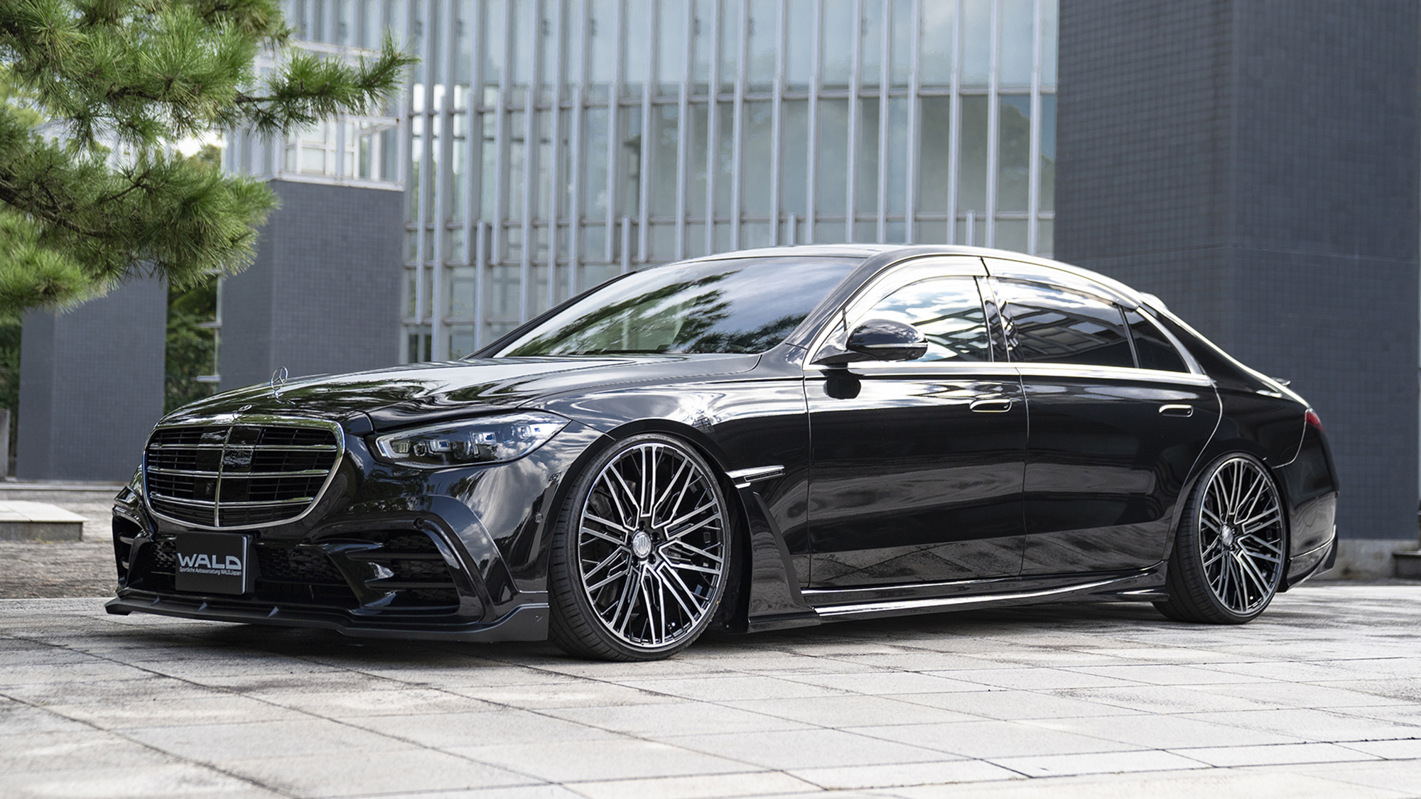 Black Mercedes-Benz S-Class WALD Sports Line on 22 inch WALD BM001 Black Polish forged wheels