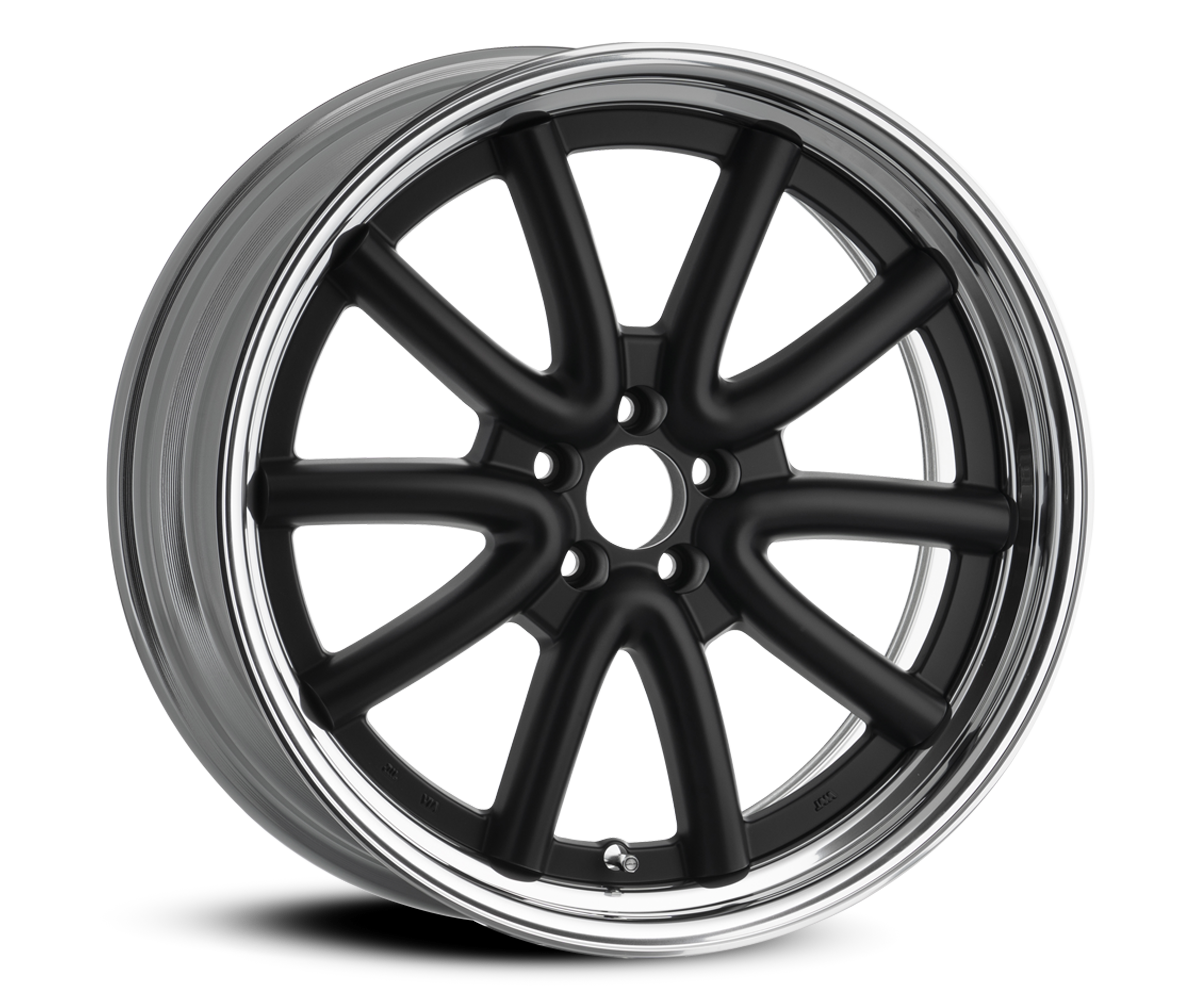 WALD Octopus Racing 2-piece wheel in Matte Black with polished alumite rim
