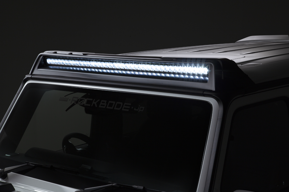 WALD G-Class W463A Black Bison front roof spoiler detail — FRP front roof spoiler with illuminated LED lamp LED6117