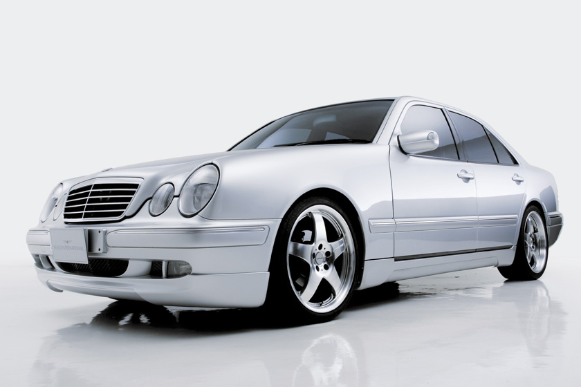Mercedes-Benz E-Class W210 WALD Executive Line — silver facelift saloon with WALD front spoiler and forged wheels