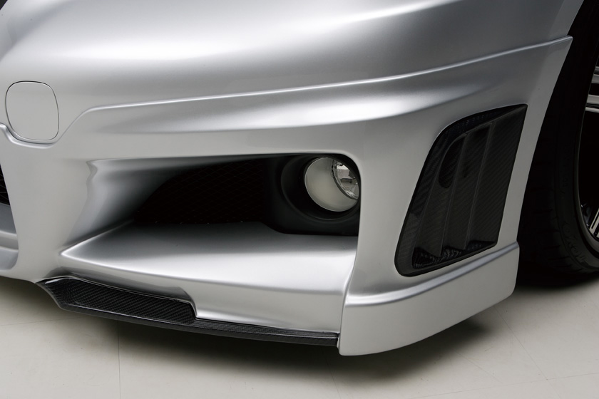 WALD Black Bison Lexus IS-F USE20 front spoiler detail — fog lamp, bumper duct and lower lip