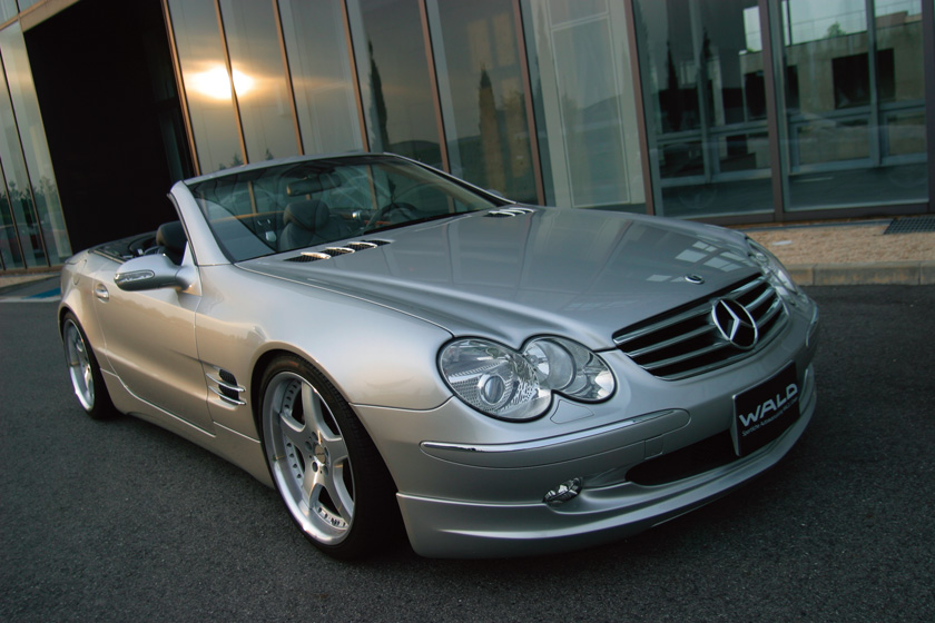 WALD Mercedes SL R230 front view showing the Executive Line front spoiler and WALD Black Bison styling