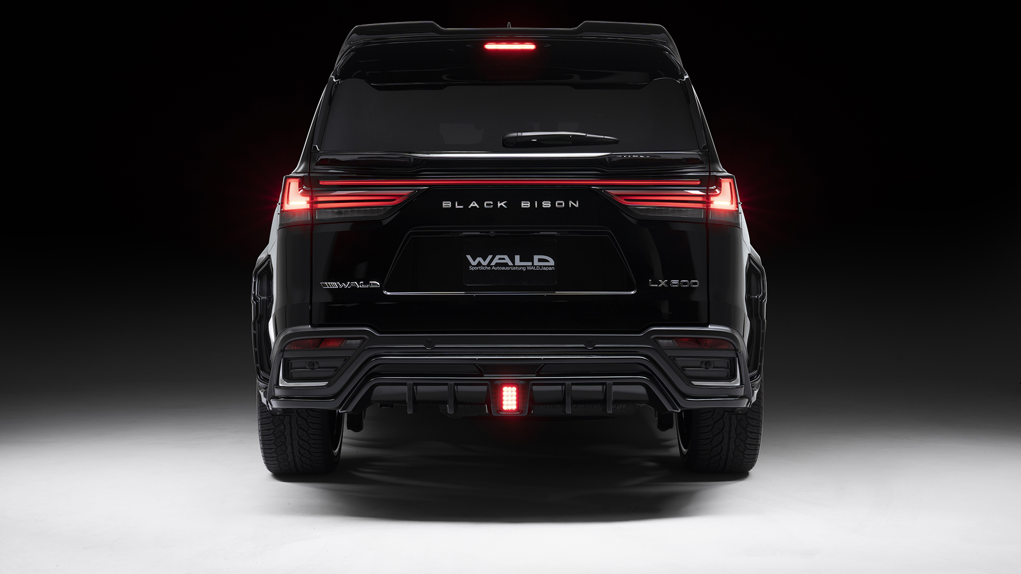 WALD Black Bison Lexus LX600 rear view — WALD rear skirt with LED lamp (LEDBGL175) and rear roof spoiler