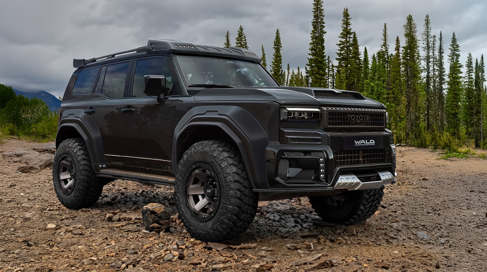 Toyota Land Cruiser 250 in dark grey on WALD Desert Line DS001 wheels with all-terrain tyres
