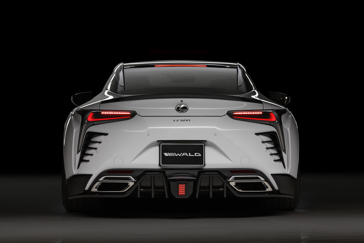 WALD Lexus LC500 rear view showing the rear diffuser with LED stop lamp and boot spoiler