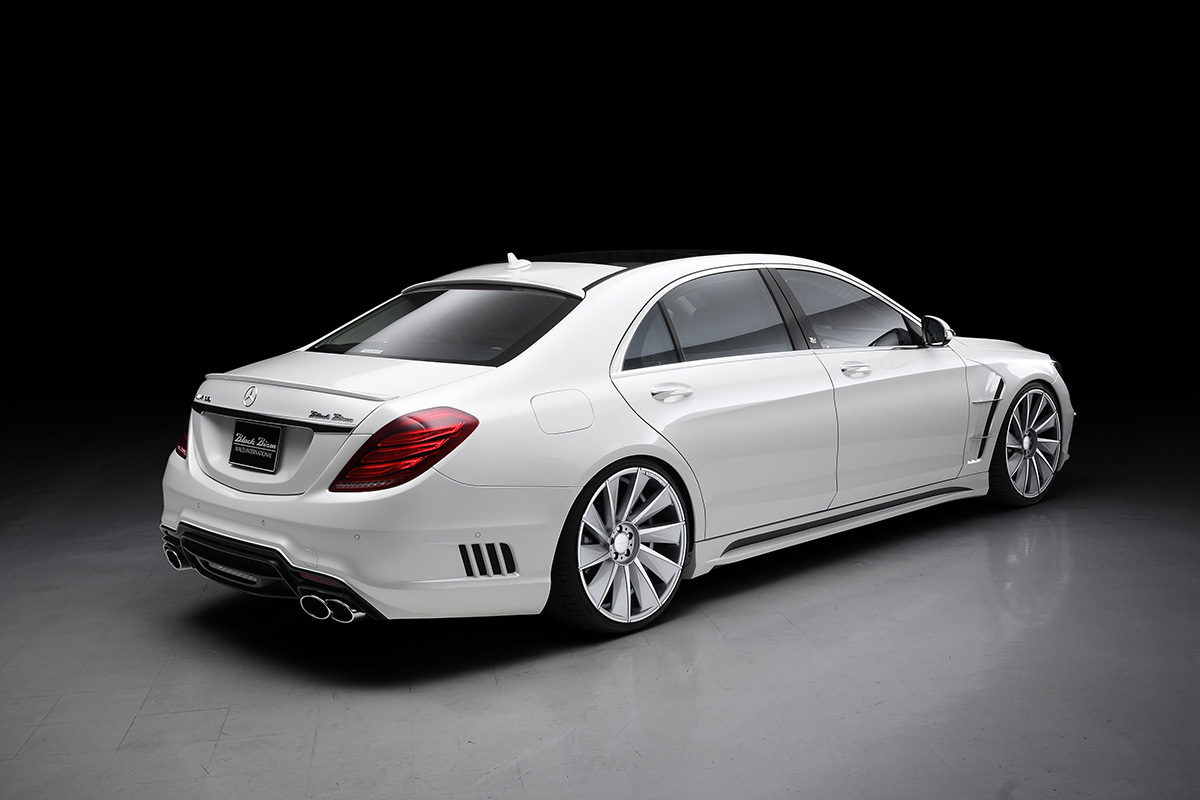 Mercedes-Benz W222 Black Bison Edition — rear three-quarter view with rear bumper spoiler and quad exhaust tips