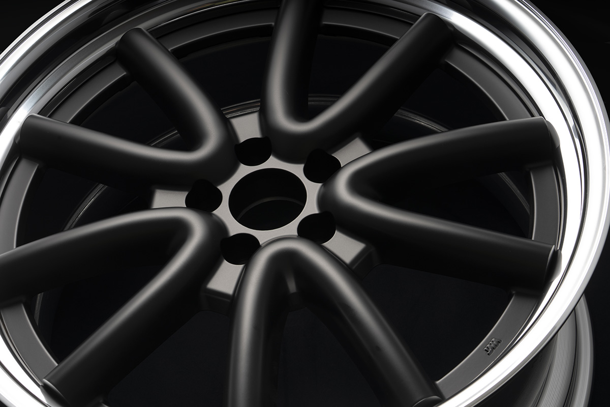 WALD Octopus Racing 2-piece wheel in Matte Black with polished alumite lip