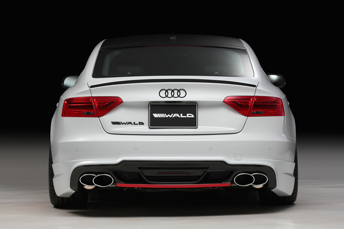WALD Audi A5 Sportback rear view — WALD rear bumper spoiler, diffuser section and twin 240 exhaust tips