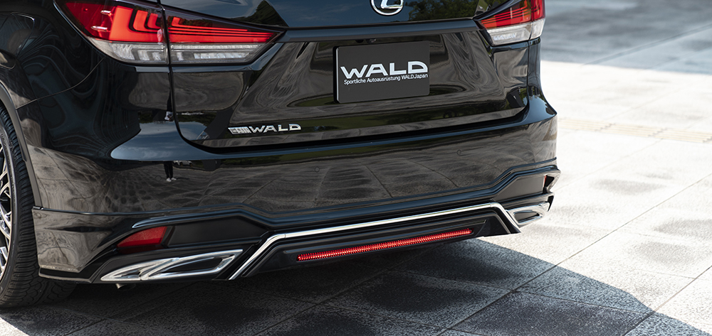 WALD Lexus RX300 rear skirt detail — ABS rear skirt with LED lamp, chrome garnish and stainless steel trim
