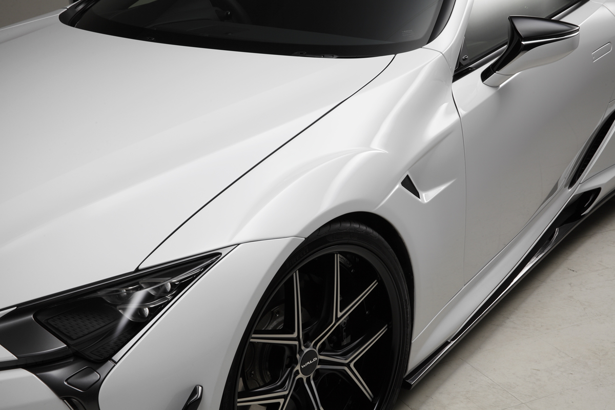 WALD Lexus LC500 front fender package detail showing the air duct and WALD wheel