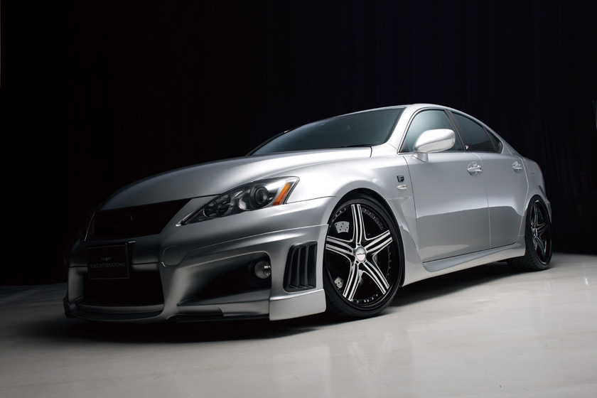 WALD Black Bison Lexus IS-F USE20 body kit — silver IS-F front three-quarter studio view with WALD front spoiler