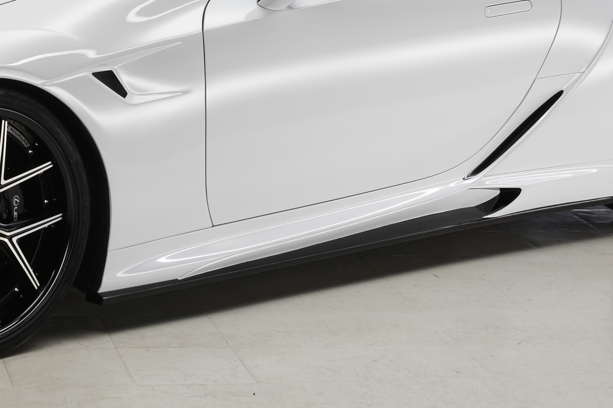WALD Lexus LC500 side skirt detail along the lower body of a white LC500