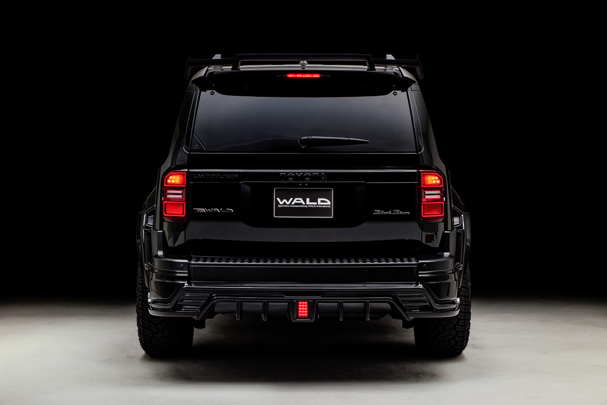 WALD Black Bison Land Cruiser 250 Prado studio rear view with rear skirt, LED lamp and rear roof spoiler